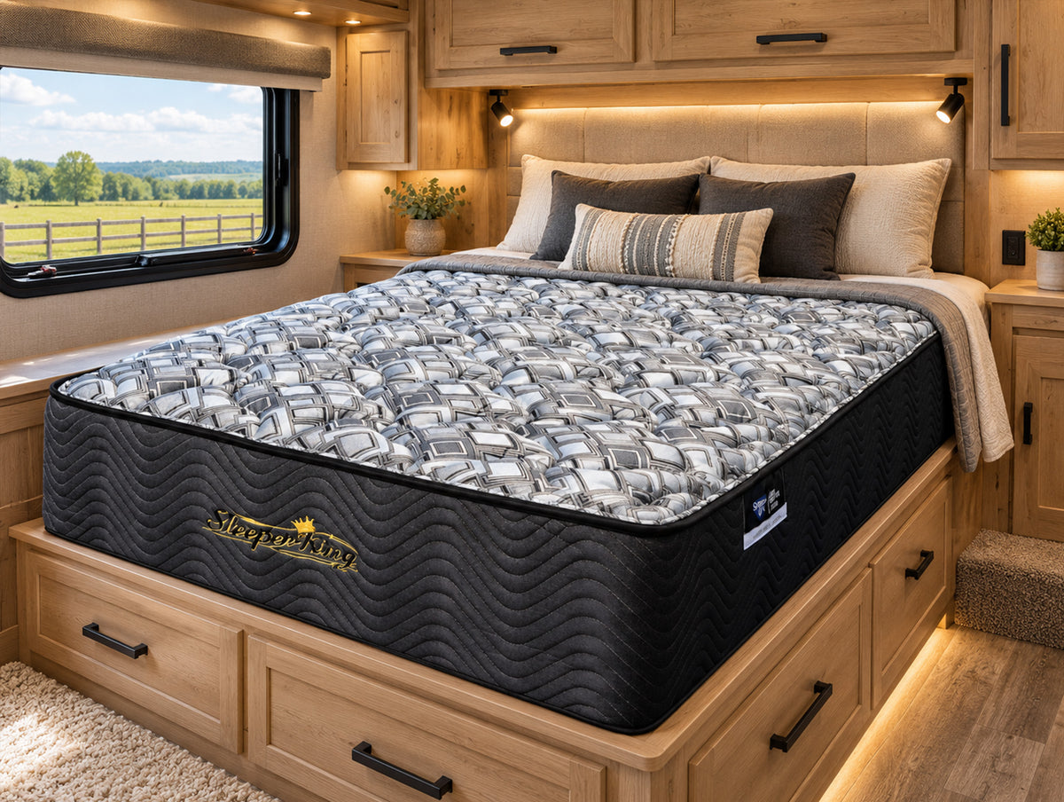 Custom horse trailer mattress in LQ trailer bedroom