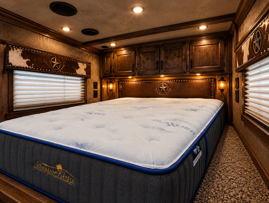 SleeperKing horse trailer mattress in gooseneck sleeping area