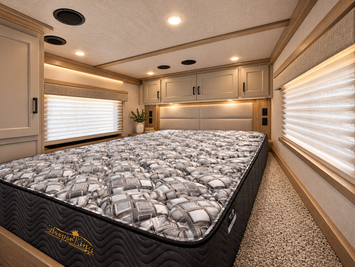 Western Classic custom mattress in horse trailer living quarters