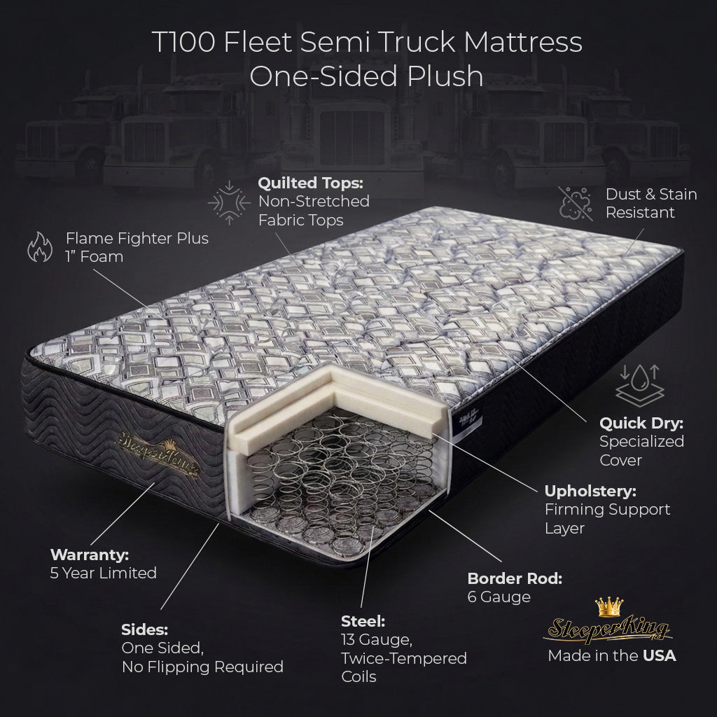 T100 Fleet Semi Truck Mattress — One-Sided Plush
