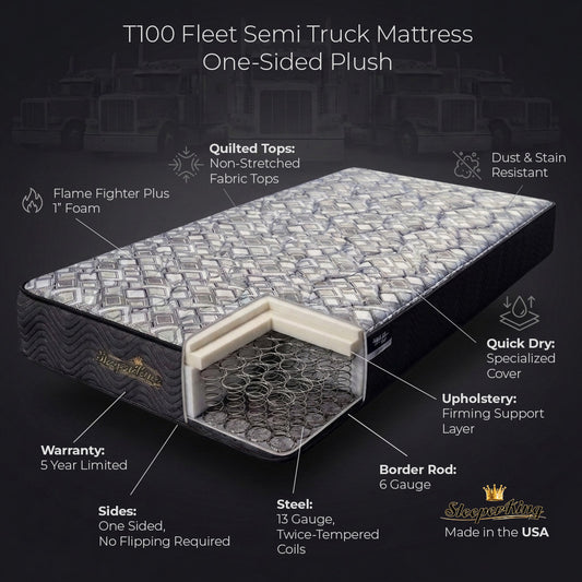 T100 Fleet Semi Truck Mattress — One-Sided Plush
